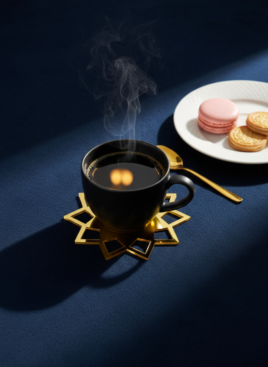 Elegant Star Gold Trim Glass & Tea Coasters